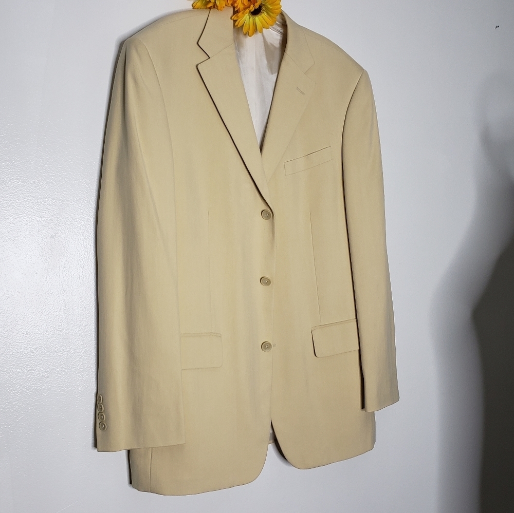 Oscar de la Renta Wool Suit Coat Jacket Cream Luxury Mens Evening Attire Holiday - Picture 4 of 13